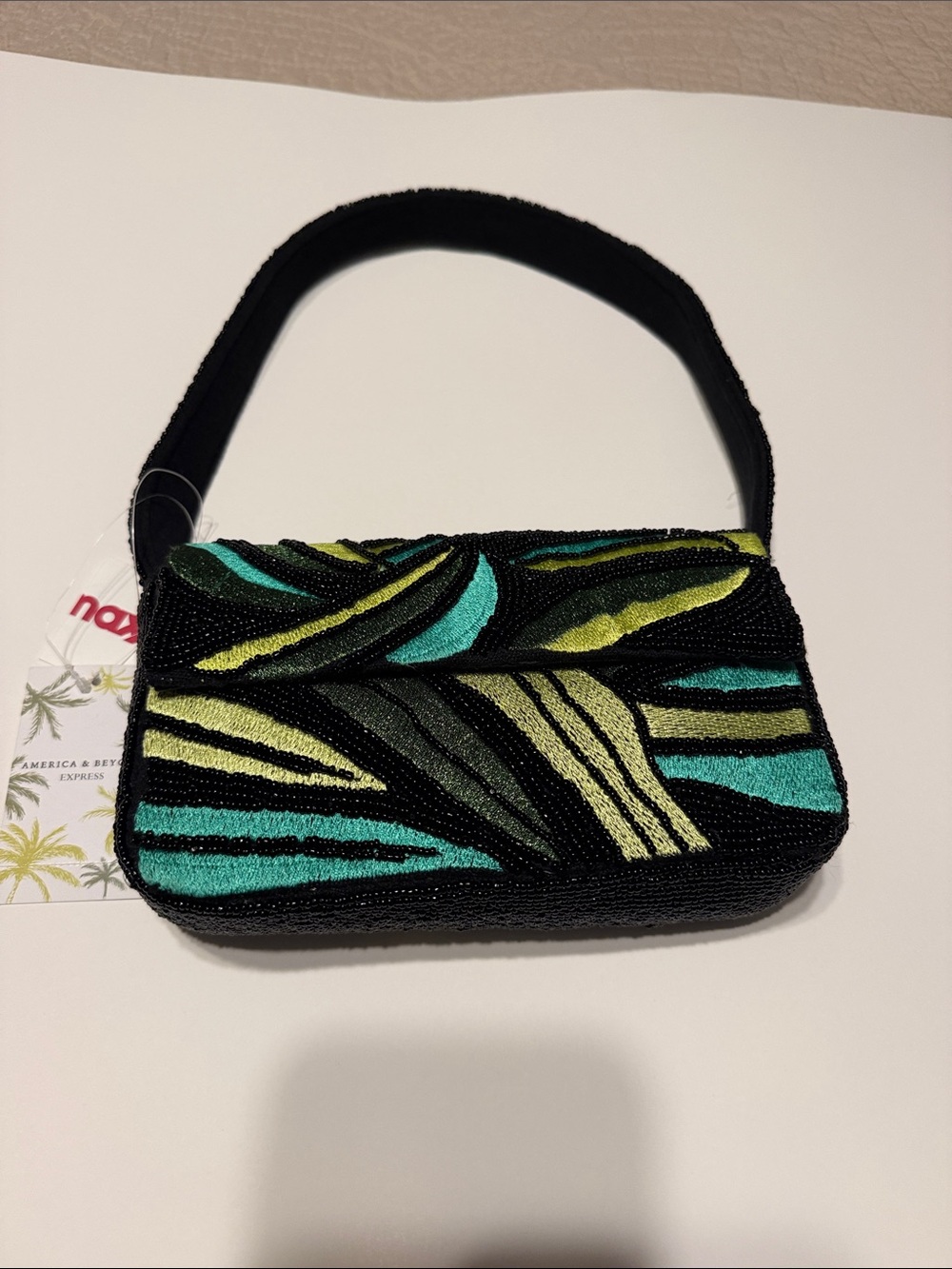 Vibrant Black and Green Women's Shoulder Bag